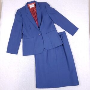 Vintage Levi Strauss Blue Blazer Skirt Suit Set Size 16 80s 90s Power Suit Retro